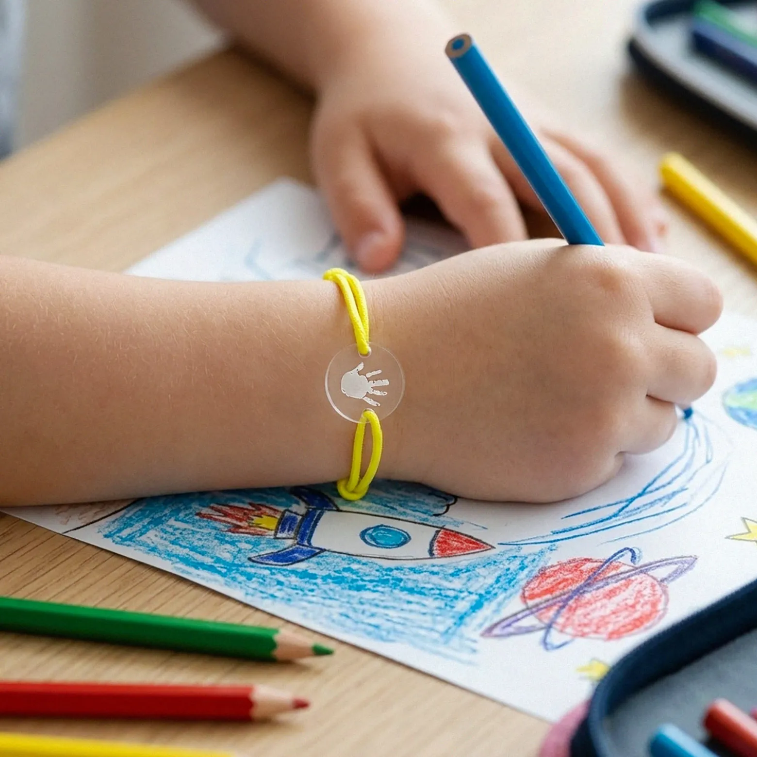 Bracelet enfant personnalisé médaille gravée acrylique ronde 2 trous 17 mm