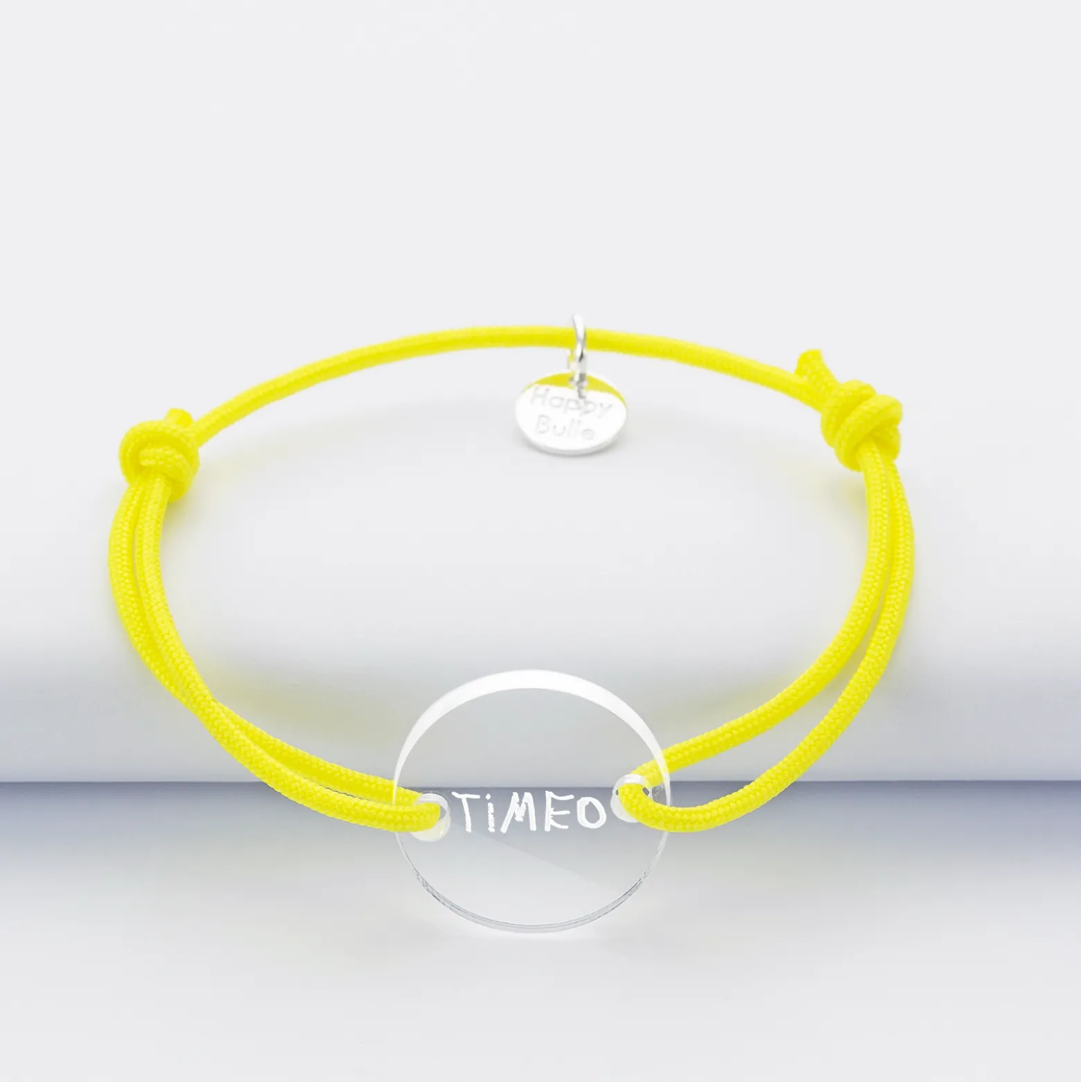 Bracelet enfant personnalisé médaille gravée acrylique ronde 2 trous 17 mm