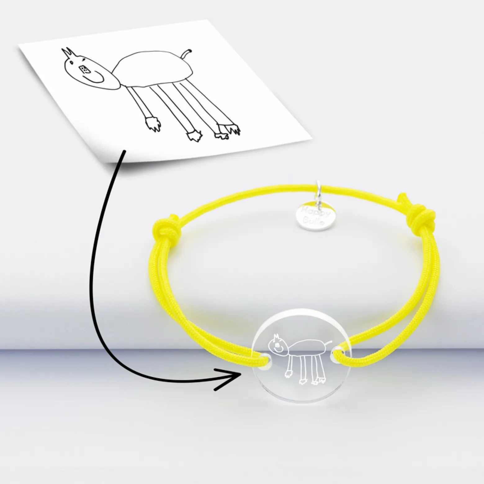 Bracelet enfant personnalisé médaille gravée acrylique ronde 2 trous 17 mm
