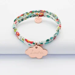 Bracelet enfant personnalisé Liberty médaille gravée plaqué or rose nuage 20x14 mm