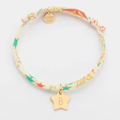 Bracelet enfant personnalisé Liberty médaille gravée initiale plaqué or étoile 12 mm