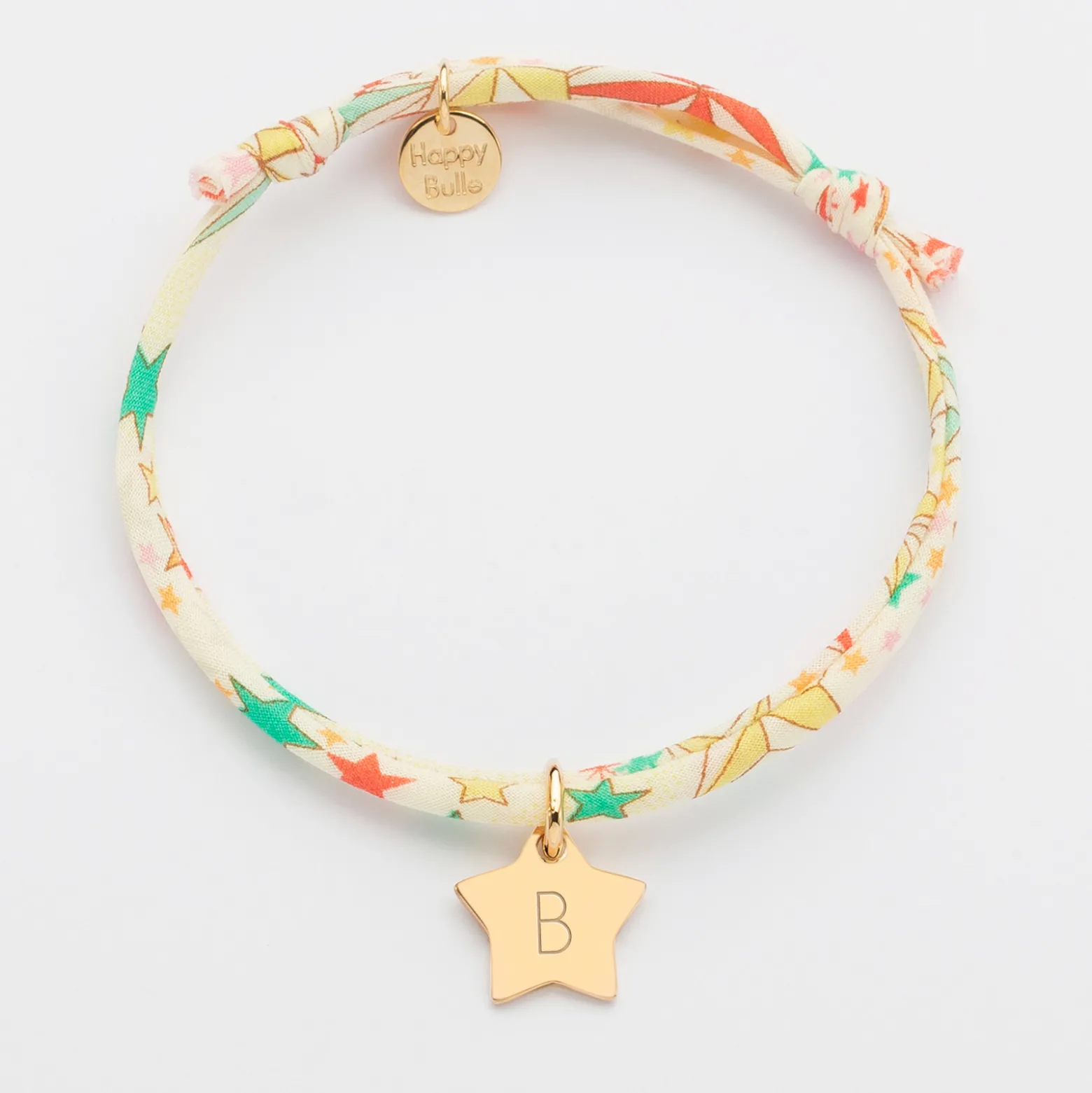 Bracelet enfant personnalisé Liberty médaille gravée initiale plaqué or étoile 12 mm