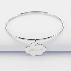 Bracelet enfant personnalisé jonc argent médaille gravée nuage 20x14 mm