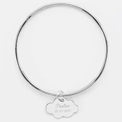 Bracelet enfant personnalisé jonc argent médaille gravée nuage 20x14 mm