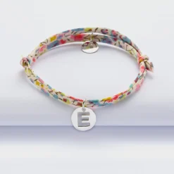 Bracelet enfant personnalisé Liberty médaille lettre initiale argent 11mm