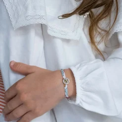 Bracelet enfant personnalisé Liberty médaille lettre initiale argent 11mm