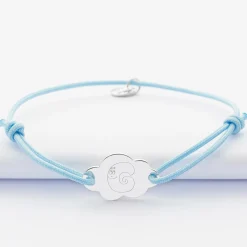 Bracelet enfant personnalisé médaille gravée argent nuage 2 trous 20x14 mm - Happybulle x Barbapapa