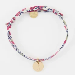 Bracelet enfant personnalisé Liberty médaille martelée gravée plaqué or 10 mm