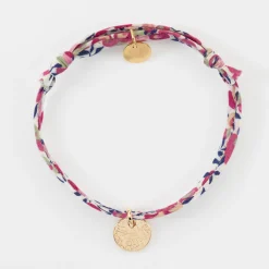 Bracelet enfant personnalisé Liberty médaille martelée gravée plaqué or 10 mm