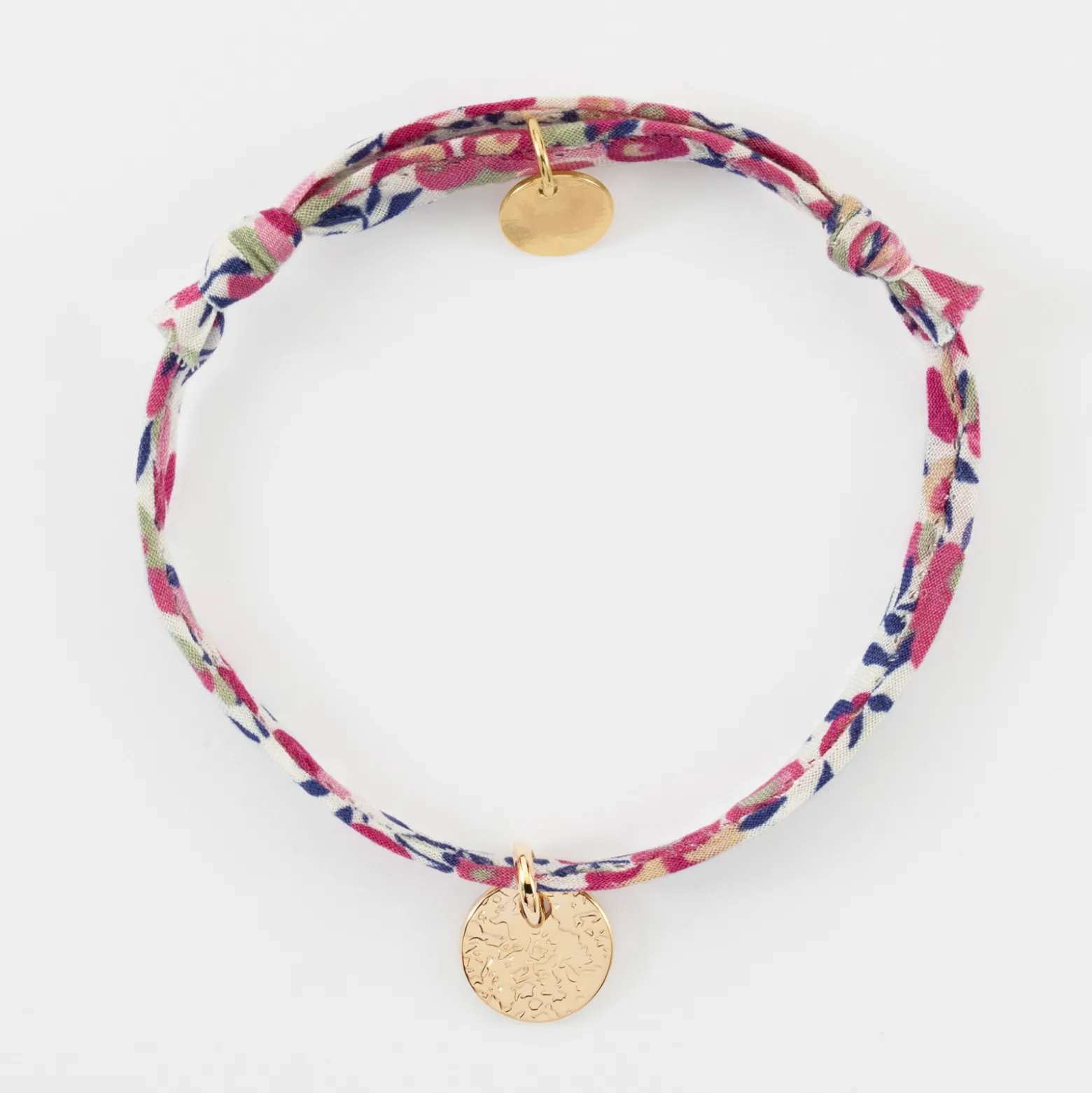 Bracelet enfant personnalisé Liberty médaille martelée gravée plaqué or 10 mm
