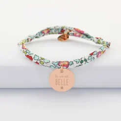 Bracelet enfant personnalisé liberty médaille gravée plaqué or rose 15 mm