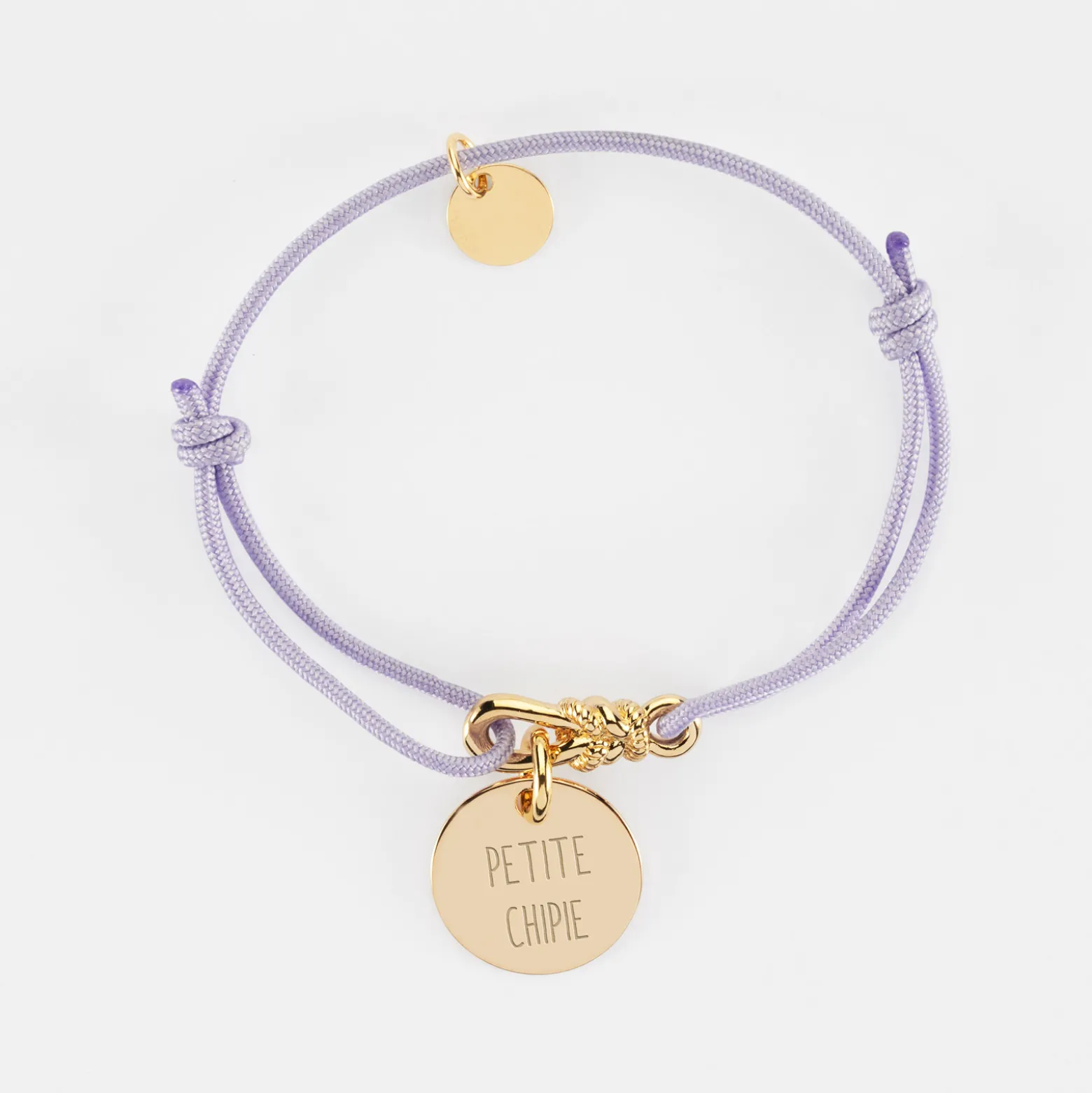 Bracelet enfant personnalisé cordon "Le lien" et médaille gravée plaqué or 15 mm - HappyBulle x Lilylovesfashion