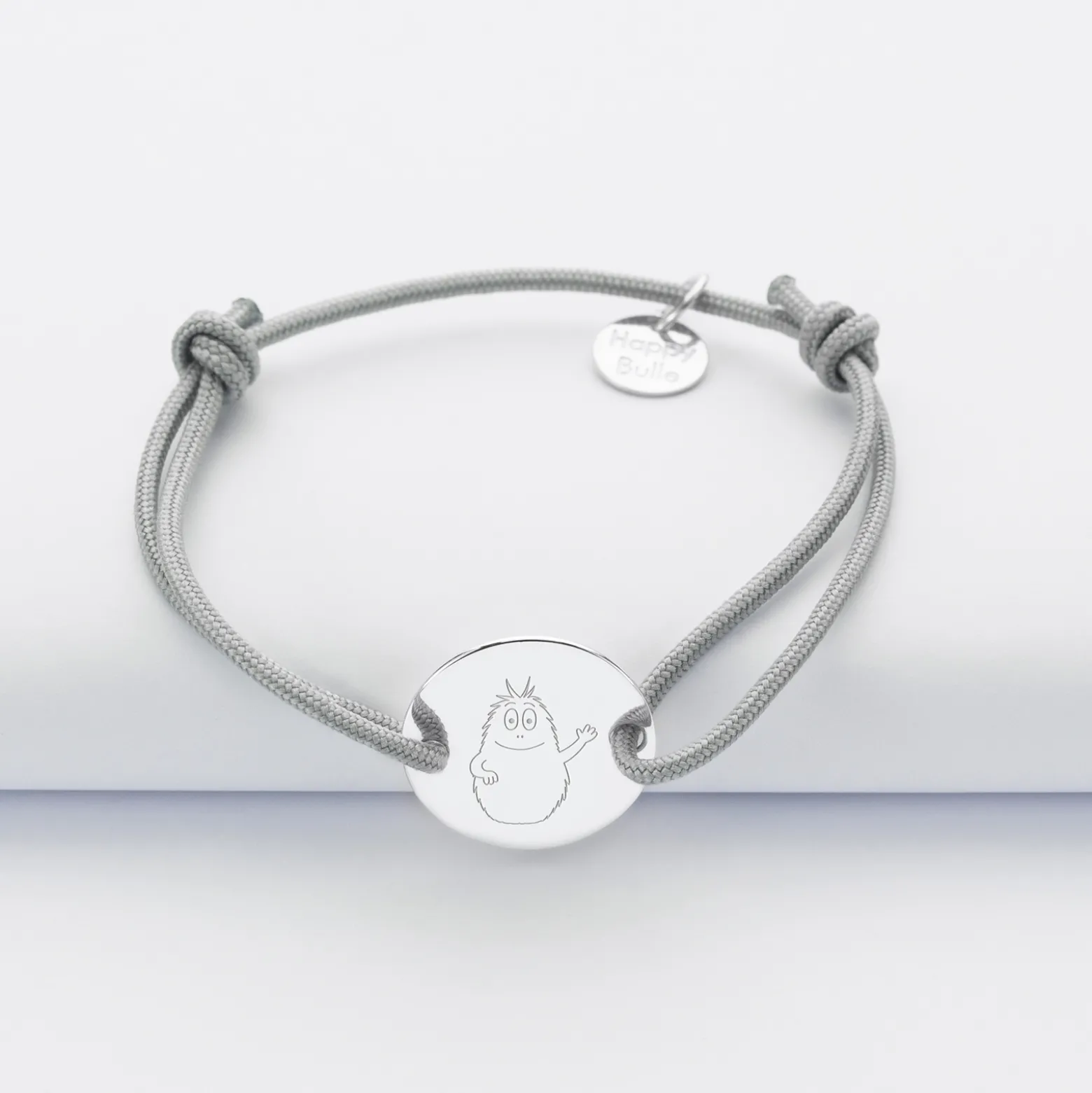 Bracelet enfant personnalisé médaille gravée argent 2 trous 15mm - Happybulle x Barbapapa