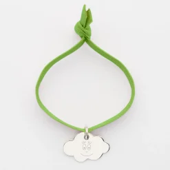 Bracelet enfant personnalisé cordon élastique médaille gravée argent nuage 20x14 mm - Happybulle x Barbapapa