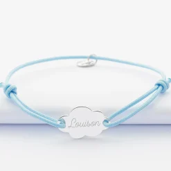 Bracelet enfant personnalisé médaille gravée argent nuage 2 trous 20x14 mm