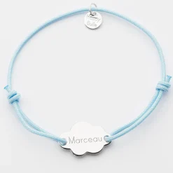 Bracelet enfant personnalisé médaille gravée argent nuage 2 trous 20x14 mm