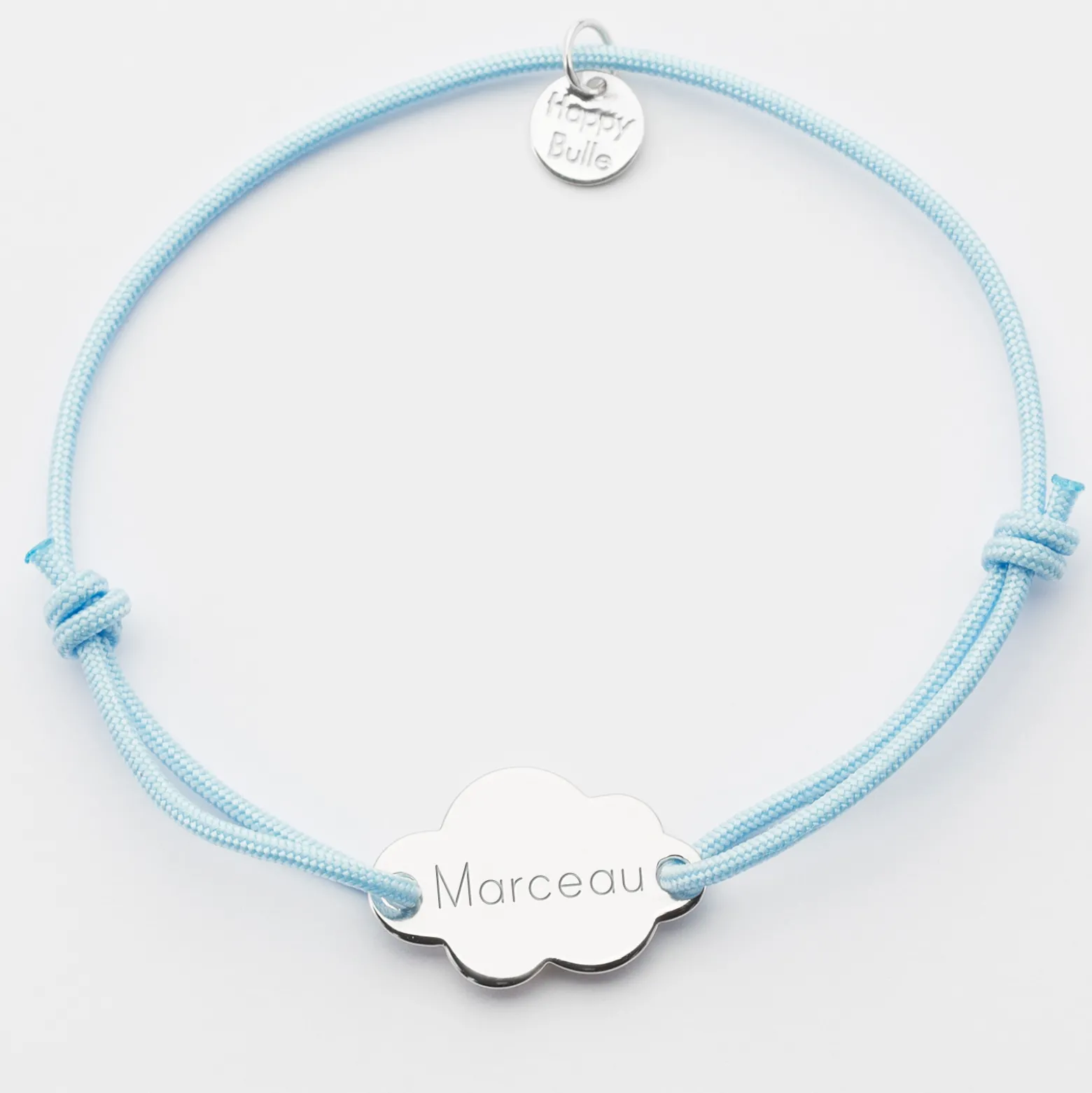 Bracelet enfant personnalisé médaille gravée argent nuage 2 trous 20x14 mm