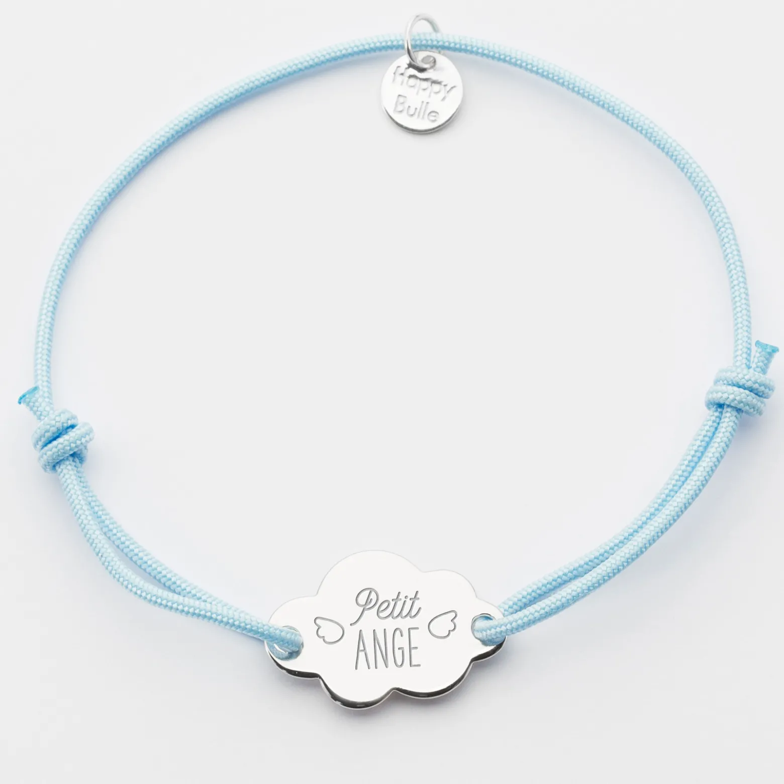 Bracelet enfant personnalisé médaille gravée argent nuage 2 trous 20x14 mm