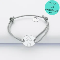 Bracelet enfant personnalisé médaille gravée argent 2 trous 15mm