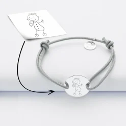 Bracelet enfant personnalisé médaille gravée argent 2 trous 15mm