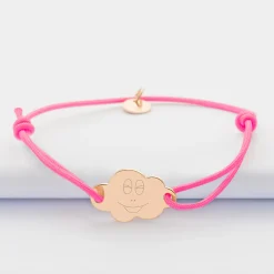 Bracelet enfant personnalisé médaille gravée plaqué or nuage 2 trous 20x14 mm - Happybulle x Barbapapa