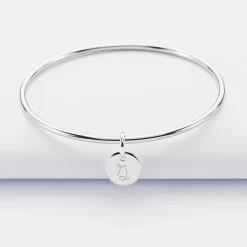 Bracelet enfant personnalisé jonc argent médaille gravée initiale 10 mm