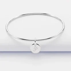 Bracelet enfant personnalisé jonc argent médaille gravée initiale 10 mm