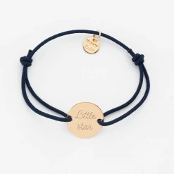 Bracelet enfant personnalisé médaille gravée plaqué or 2 trous 15mm