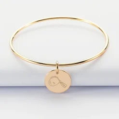 Bracelet enfant personnalisé jonc plaqué or médaille gravée 15 mm