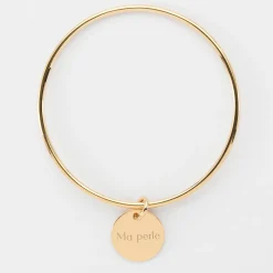 Bracelet enfant personnalisé jonc plaqué or médaille gravée 15 mm