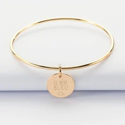 Bracelet enfant personnalisé jonc plaqué or médaille gravée 15 mm