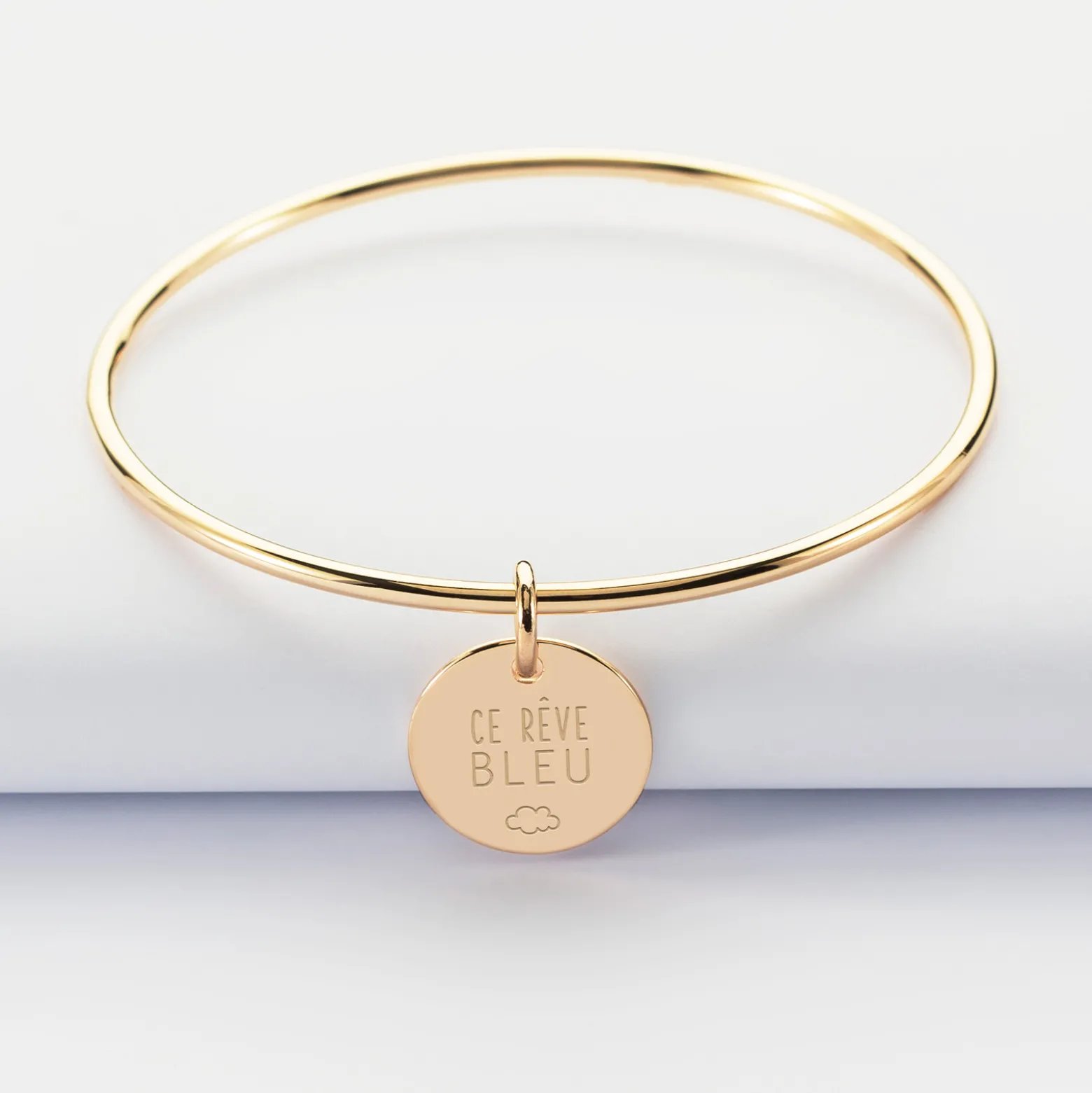 Bracelet enfant personnalisé jonc plaqué or médaille gravée 15 mm
