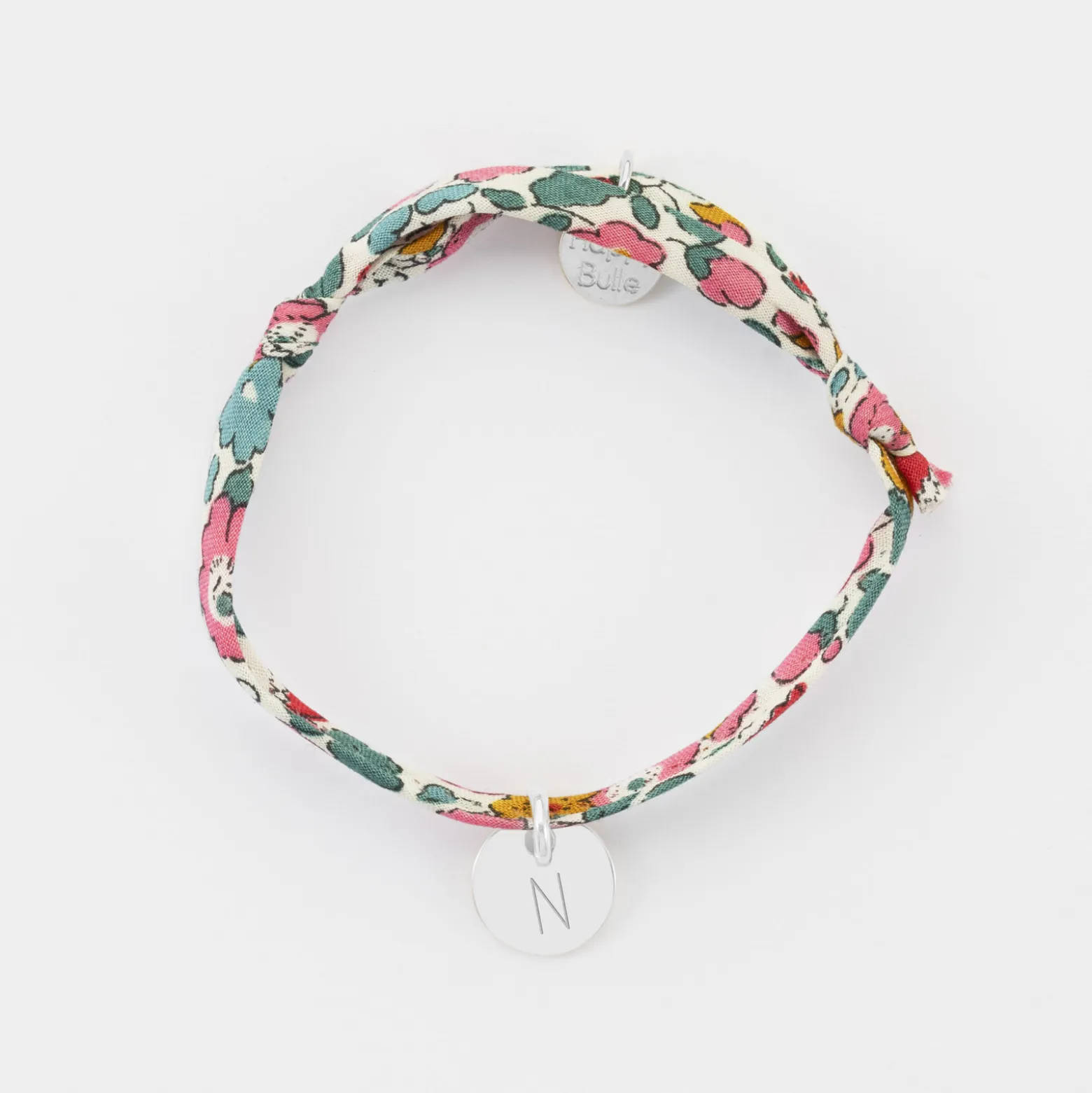 Bracelet enfant personnalisé Liberty médaille gravée initiale argent 10mm