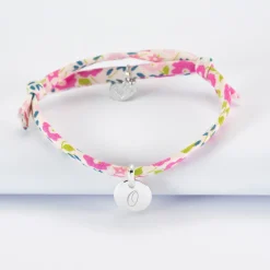 Bracelet enfant personnalisé Liberty médaille gravée initiale argent 10mm