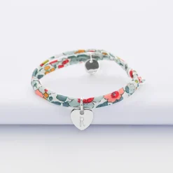 Bracelet enfant personnalisé Liberty médaille gravée initiale argent coeur 10 mm