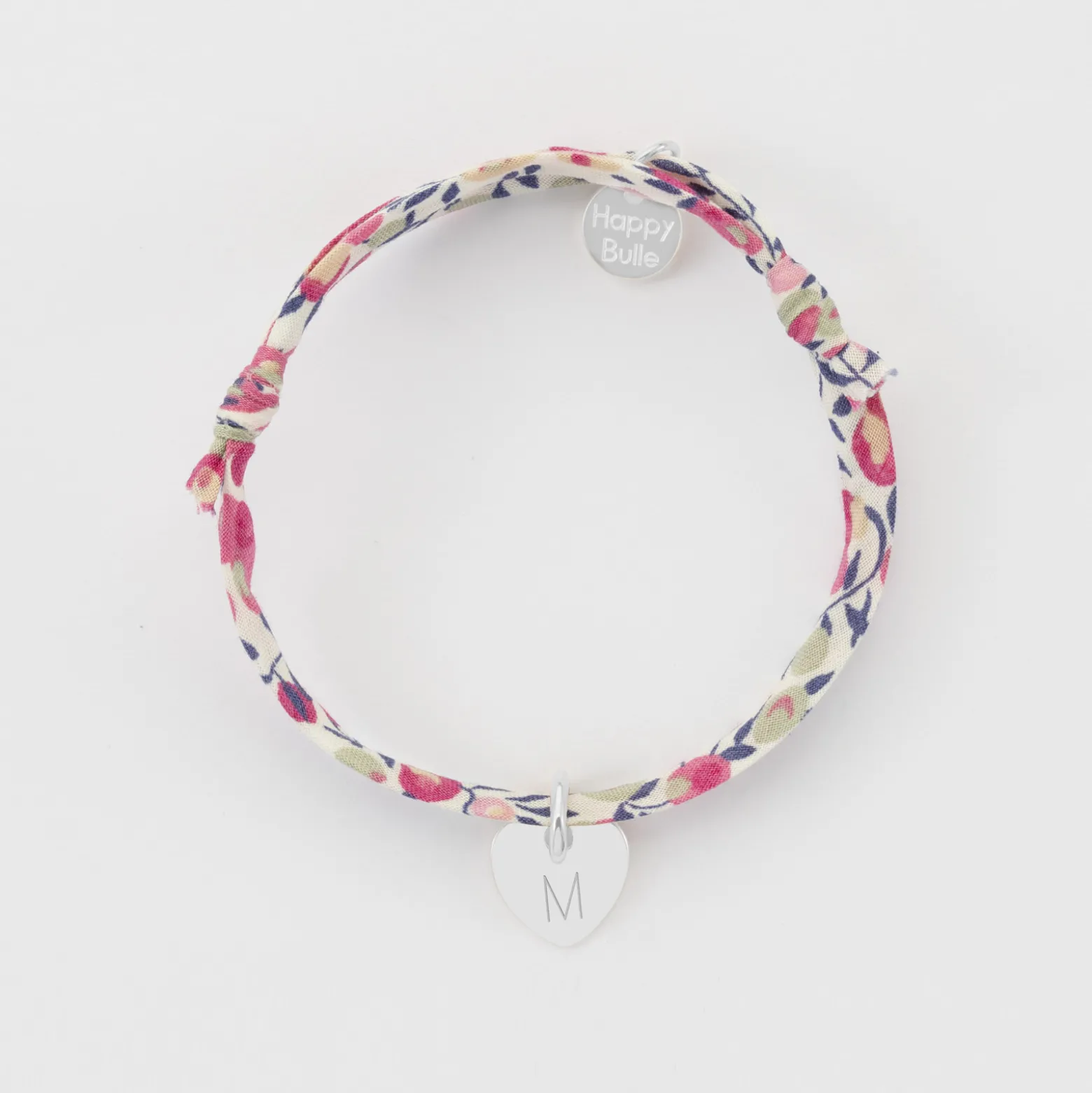 Bracelet enfant personnalisé Liberty médaille gravée initiale argent coeur 10 mm