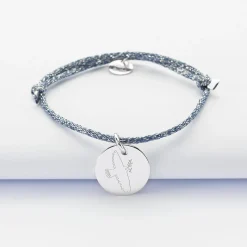 Bracelet enfant personnalisé cordon pailleté médaille gravée argent 15 mm - HappyBulle x MyLovelyThing
