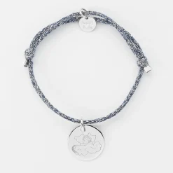 Bracelet enfant personnalisé cordon pailleté médaille gravée argent 15 mm - HappyBulle x MyLovelyThing