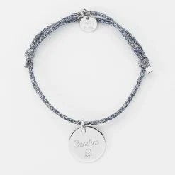 Bracelet enfant personnalisé cordon pailleté médaille gravée argent 15 mm - HappyBulle x MyLovelyThing