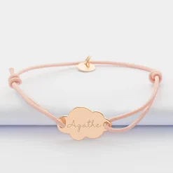 Bracelet enfant personnalisé médaille gravée plaqué or nuage 2 trous 20x14 mm