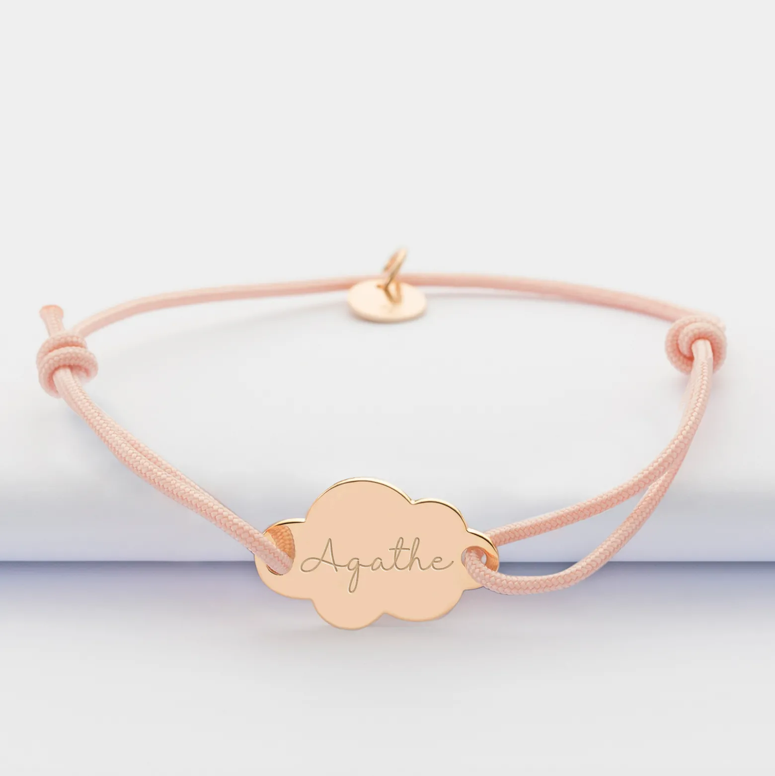 Bracelet enfant personnalisé médaille gravée plaqué or nuage 2 trous 20x14 mm