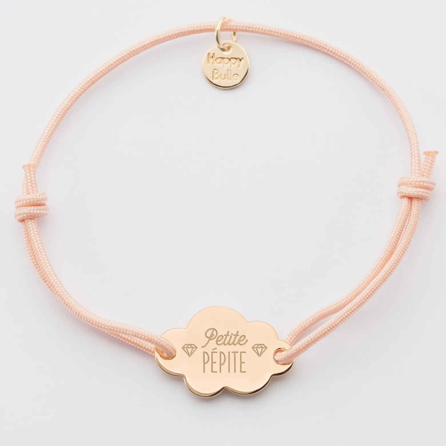 Bracelet enfant personnalisé médaille gravée plaqué or nuage 2 trous 20x14 mm