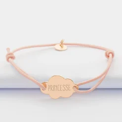 Bracelet enfant personnalisé médaille gravée plaqué or nuage 2 trous 20x14 mm