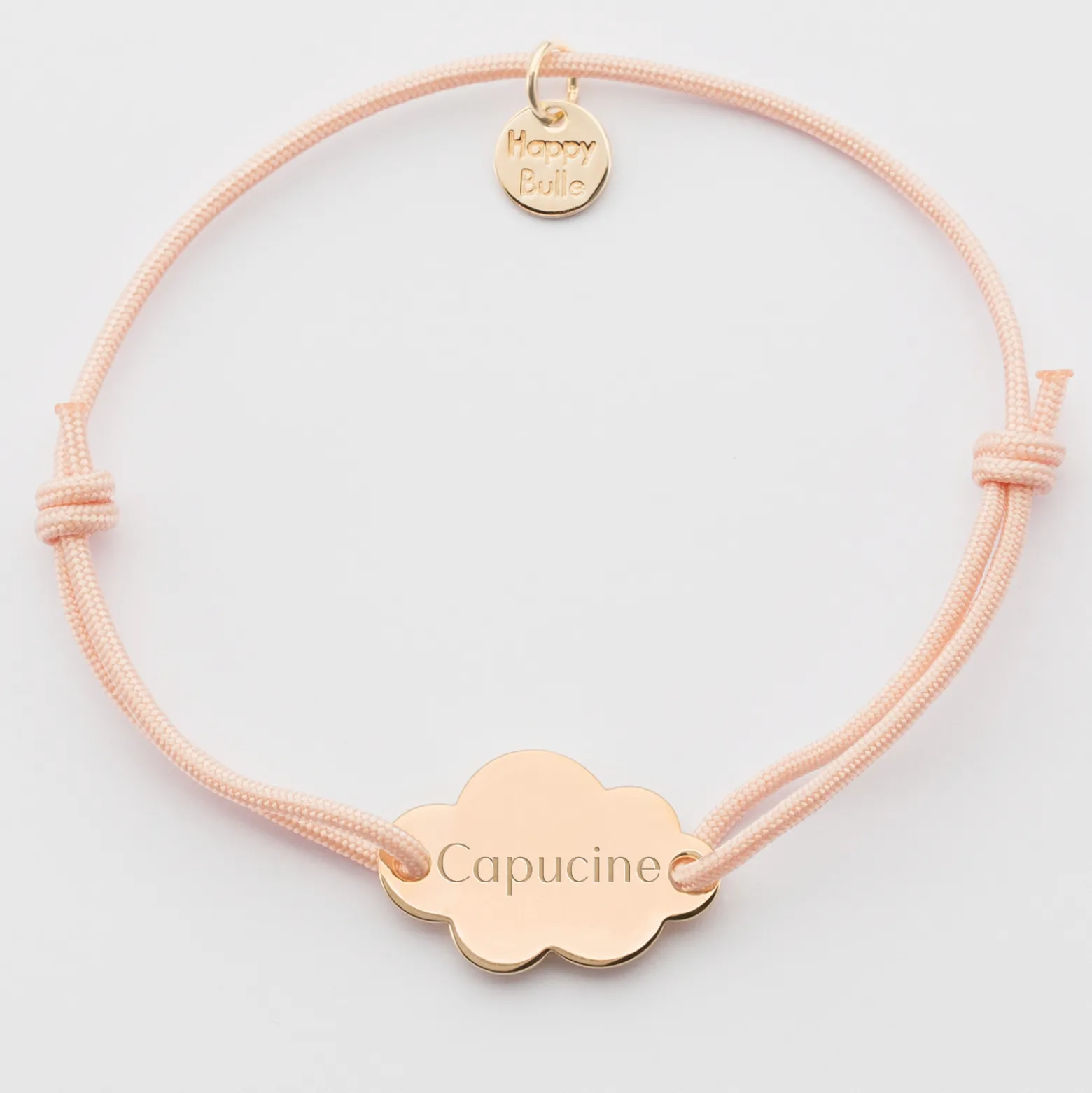 Bracelet enfant personnalisé médaille gravée plaqué or nuage 2 trous 20x14 mm