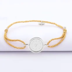 Bracelet enfant personnalisé cordon pailleté médaille réversible Eternelle gravée argent 2 trous 16 mm - HappyBulle x Capucine