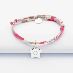 Bracelet enfant personnalisé Liberty médaille gravée initiale argent étoile 12 mm