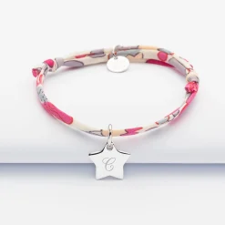 Bracelet enfant personnalisé Liberty médaille gravée initiale argent étoile 12 mm