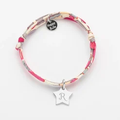 Bracelet enfant personnalisé Liberty médaille gravée initiale argent étoile 12 mm