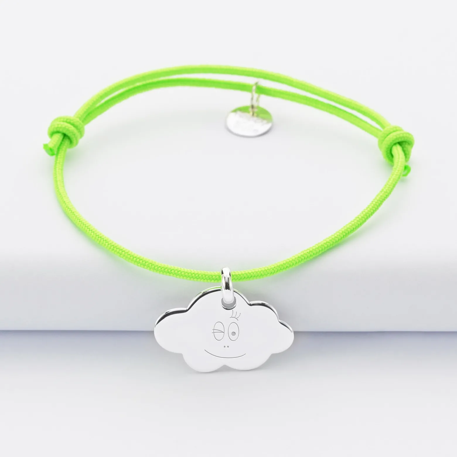 Bracelet enfant personnalisé médaille gravée argent nuage 20x14 mm - Happybulle x Barbapapa