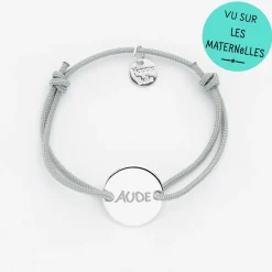 Bracelet enfant personnalisé médaille gravée argent 2 trous 15mm - Nos petits imparfaits